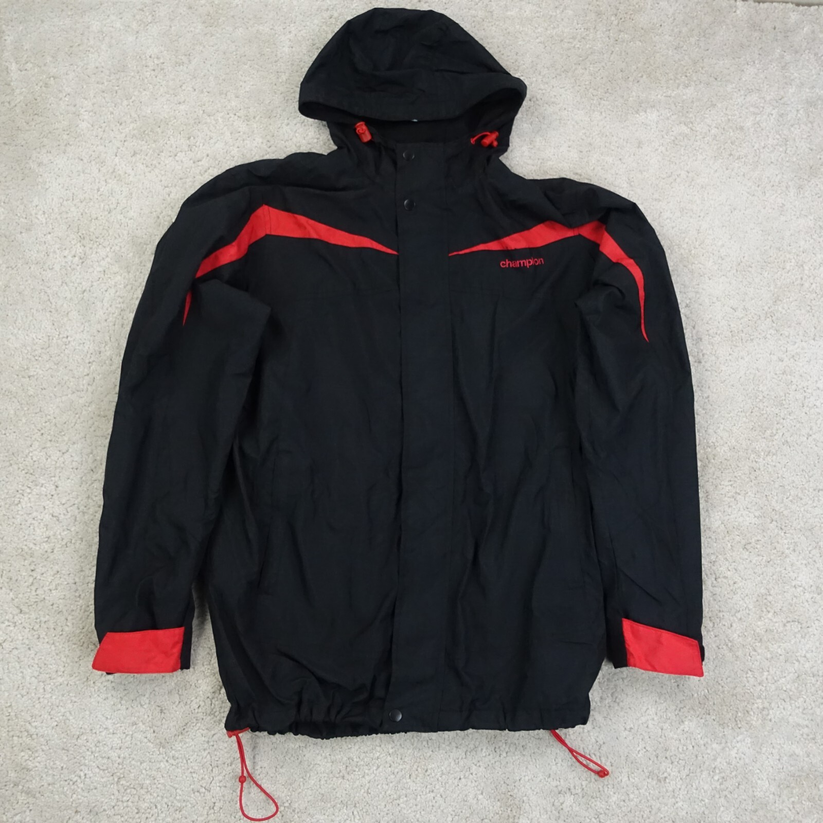 Champion Jacket Mens Medium Windbreaker Zip Up 90s Y2K Vintage Grunge Black Red