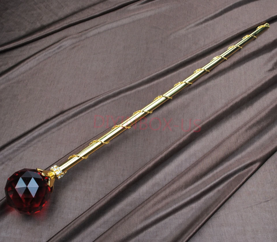 Varita de cetro de cristal rojo bola redonda dorada cetro concurso fiesta accesorios Foto 4 de 4