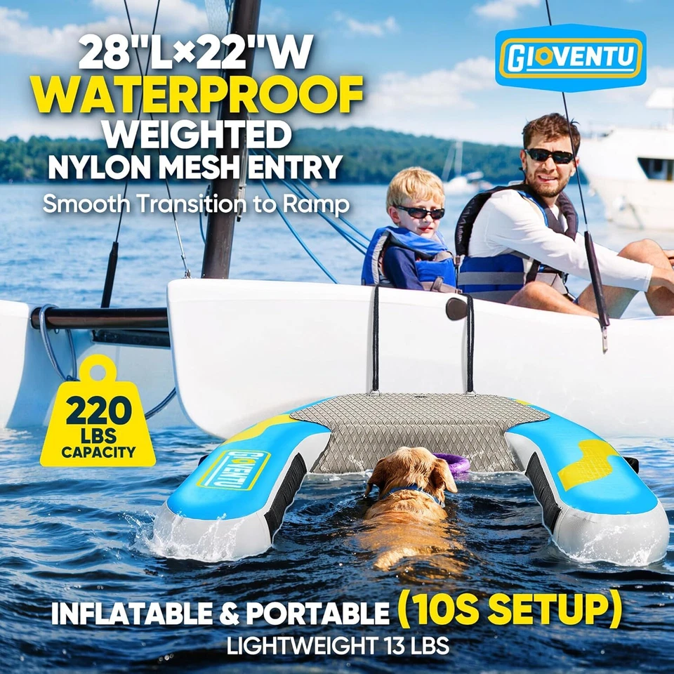 Rampa de agua inflable para piscina para perros 62"x 40" rampa extra grande para bote para perros 220 lb Foto 4 de 4