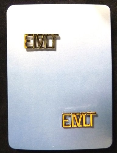 EMT Cut Out Letter Lapel Pin Tac Set of 2 Gold Plated Collar Device 4318G New - Picture 3 of 8