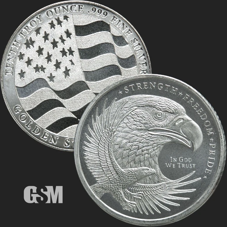Eagle American Flag Silver Bullion Tube of 1/10 oz Silver Rounds 50 Coins 1 Roll - Image 3 of 3
