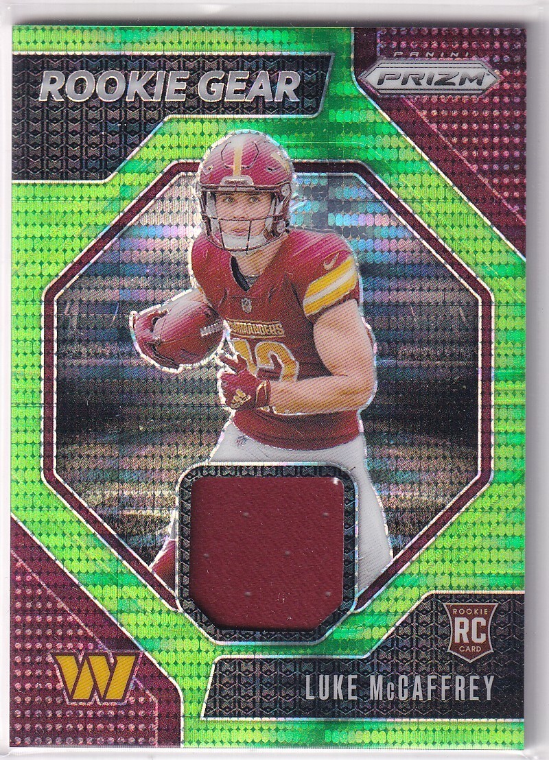 2024 Panini Prizm NFL Football No. RG-LMY Luke McCaffrey Rookie Patch Green