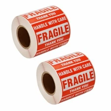 1000 Fragile Stickers 2x3 Handle with Care Thank You 500 / Roll Warning Labels