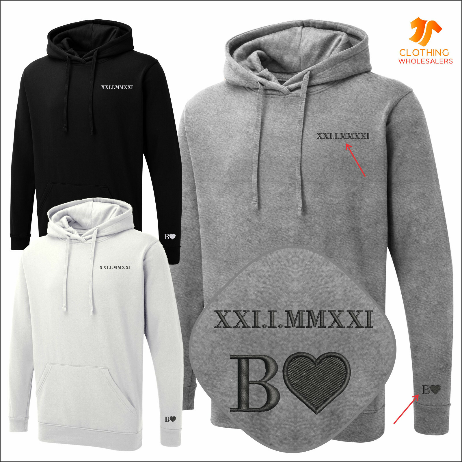 Embroidered Roman Numerals Sweatshirt Custom date Alphabets Unisex Adults  Hoodie | eBay