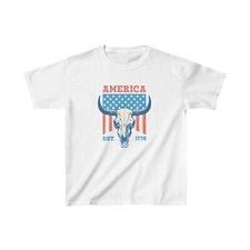America Est. 1776 Cow Skull Kids Heavy Cotton  Tee