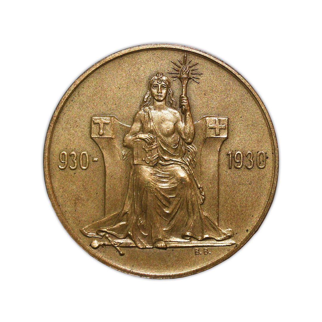 1930 Iceland Bronze Medal 2 Kronur (1000 Years of Althing) Rare