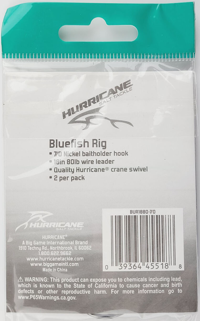10 Wire Leader Bluefish Rigs Hurricane BUR18807/0 Saltwater Baitholder
