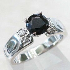 CHARMING 2 CT BLACK ONYX 925 STERLING SILVER RING SIZE 5-10