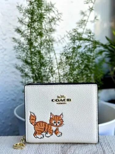 COACH Leather Dancing Kitten Motif Snap Wallet Bifold Wallet CC472