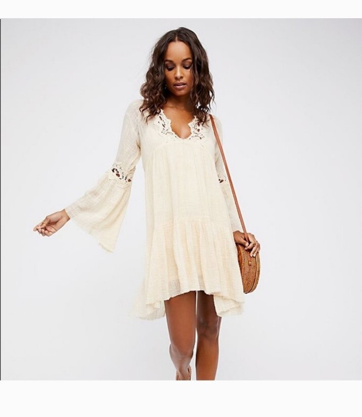 FREE PEOPLE Ivory Long Sleeve Lace Dress Gauzy sz S