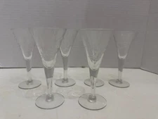 Vintage Etched Leaf And Berry 2 Ounce Stemmed Cordial Glass Set of 6