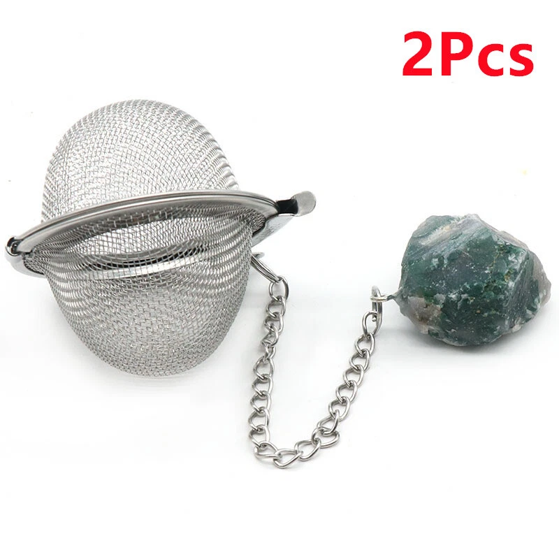 2Pcs Indian Agate Raw Stone Stainless Steel Tea Filter Strainer Infuser HT2340