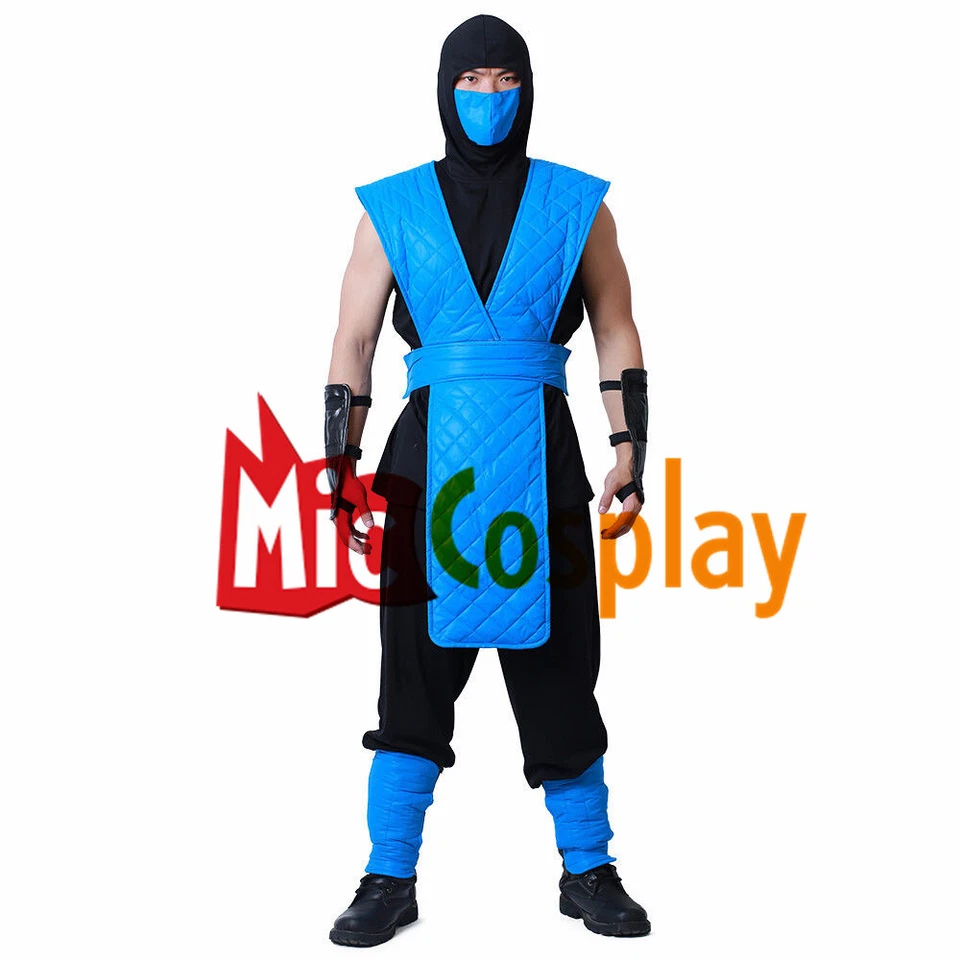 Traje de Lucha Para Hombre Ninja Disfraz de Juegos con disfraces Traje de Combate Azul con Cubierta Facial Foto 3 de 4