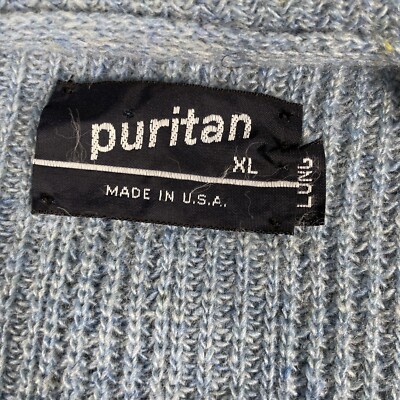 Vintage Puritan Cardigan Men XL Long Blue Sweater Metal Buttons