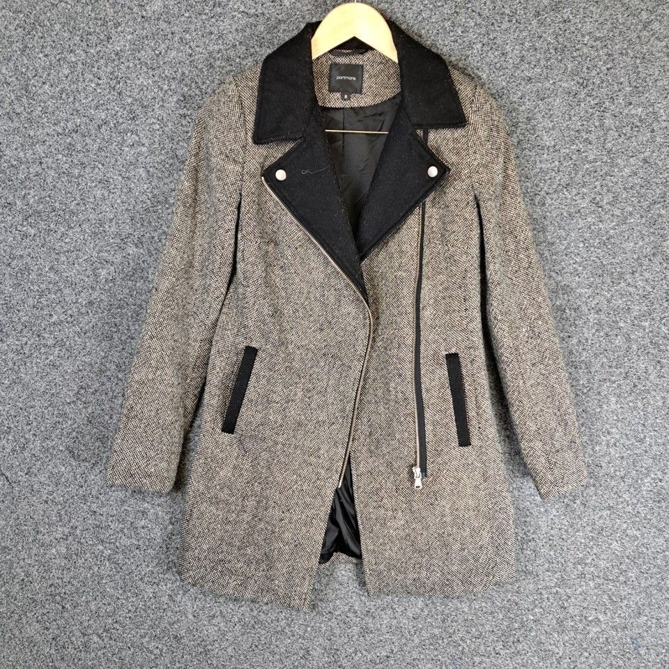 Portmans Womens Coat Jacket Size 8 Black White Wool Blend Pockets
