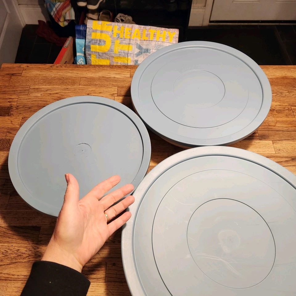 STERILITE 3 Bowls White w/ Blue Lids - XL Large Medium 3 Sizes Storage Serving - Image 3 of 4