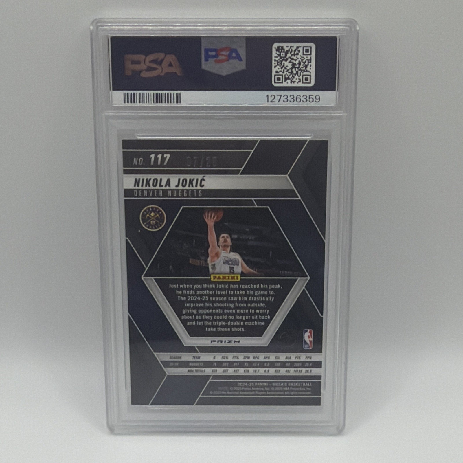 Panini 2024-25 Mosaic Nikola Jokic #117 White Mosaic Prizm /25 PSA 10 view 2