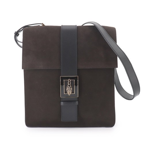 GUCCI Shoulder Bag Suede Leather Black Brown 001-4079 Purse 90331061