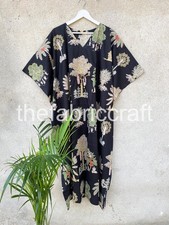 Block Print Kaftan Maxi Dress Bohemian Beachwear Loose Fit Free Size Kaftan