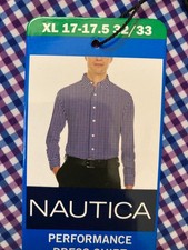 Nautica Men's Performance Slim Fit Dress Shirt, XL 17-17.5, 32/33 , Purple