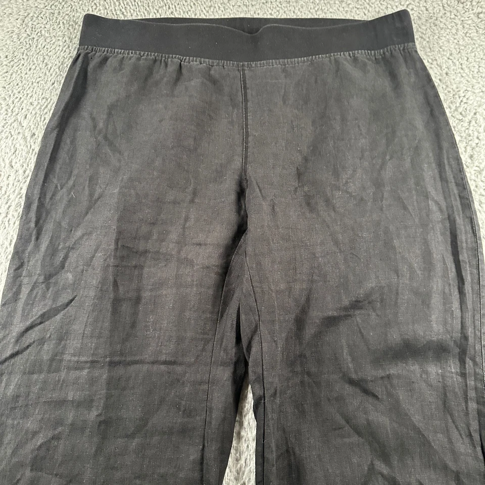 XCVI Pants Womens M Linen Wide Leg Elastic Waist Black Frayed Hem Casual - Image 2 of 4