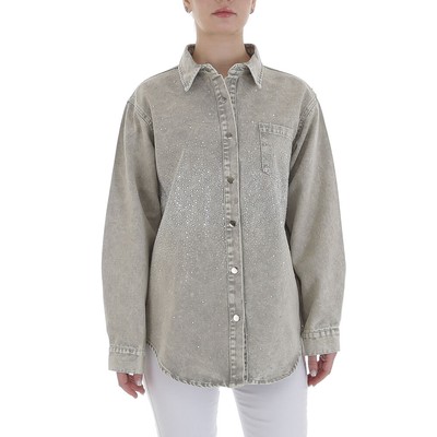 Damen Used-look Strass Druckknöpfe Jacke 8027 Ital-design In Grau