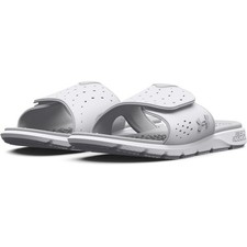 Under Armour 3026027 Women's UA Ignite Pro Slides, White/Halo Gray, Size 8