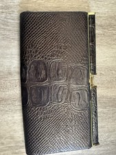 Vintage Brown Croc Embossed Leather Clutch Gold Frame Evening Bag