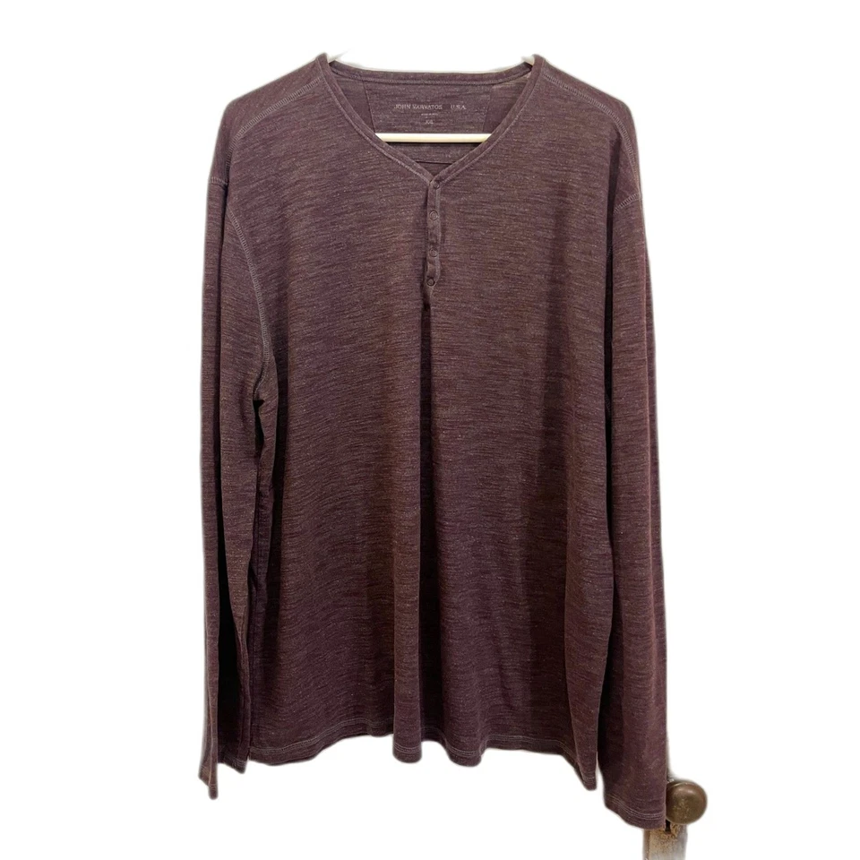 Camisa Top John Varvatos Star EE. UU. Granate Botón a Presión Henley Para Hombres Talla XXL Foto 2 de 4