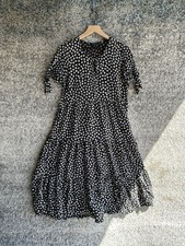 Madewell Dress Womens 6 Black Floral Fit & Flare Midi Short Sleeve Viscose