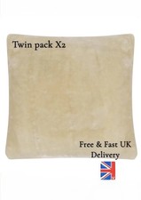 Image of X2 FAUX FUR MINK DOUBLE SIDED CUSHION COVER, 43X43CM, CREAM. NEW FAST UK DELIV
