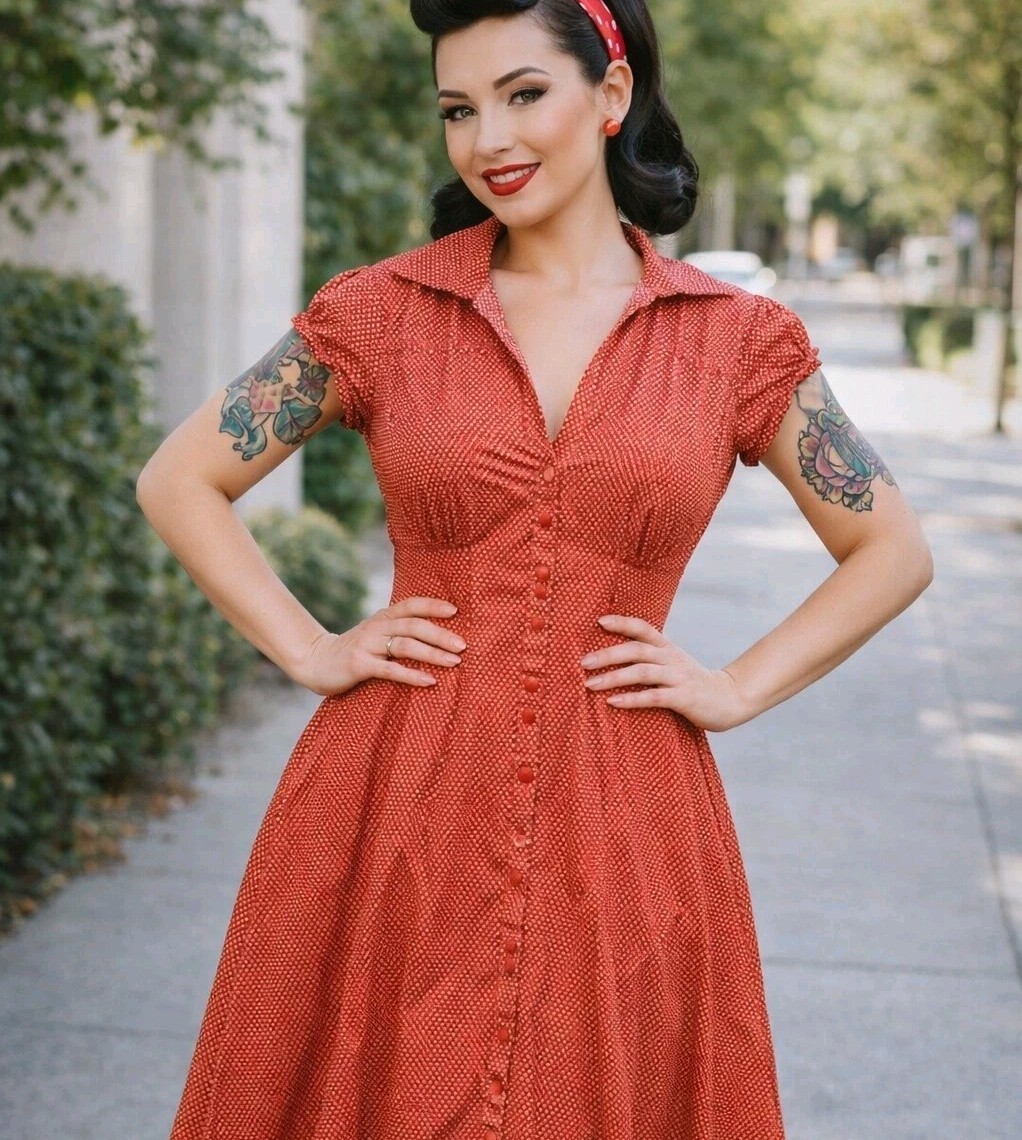 She's Cool Polka Dots Y2k Babydoll Rockabilly Shirt Dress Womens L Orange White She's Cool Polka Dots Y2k Babydoll Rockabilly Shirt Dress Womens L Orange White