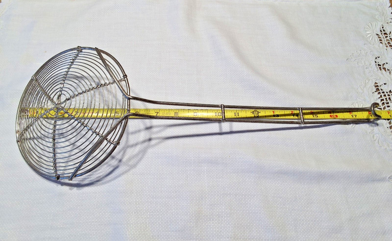 Vintage Metal Heavy Duty Stainless Steel Spider Skimmer 19"X 6 1/4" w/ Hook