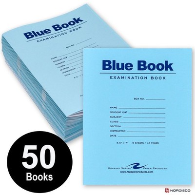 Blue Book Examination Book 77511, 8.5 x 7'', 6 Sheets (12 Pages), Pack of 50