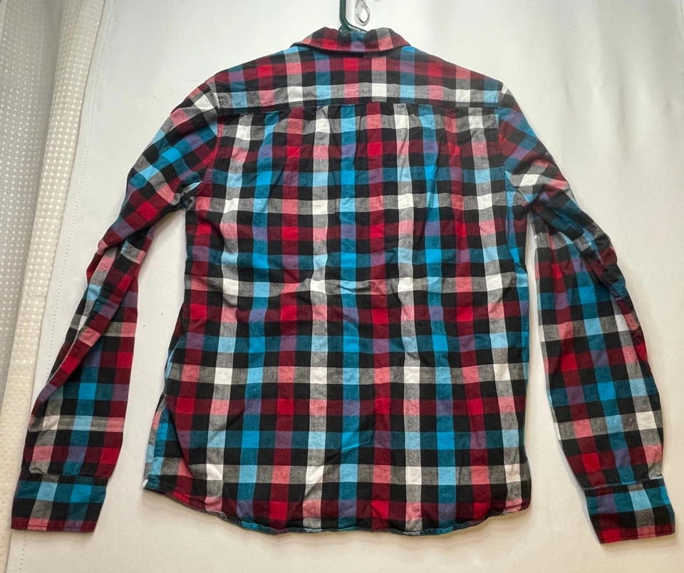 BDG shirt mens medium button long sleeve plaid checkered red blue - Image 3 of 4