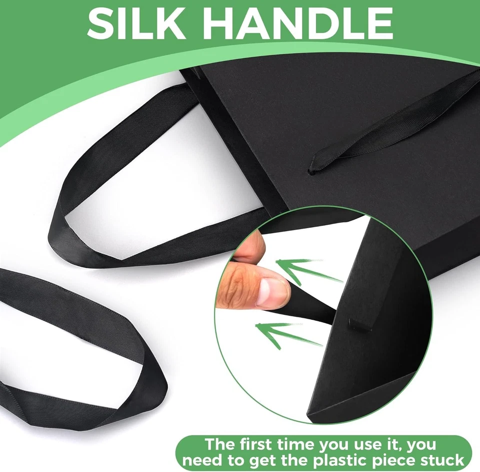 Bolsas de regalo negras con asas: paquete de 50 bolsas de papel medianas de 8x5x10 pulgadas a granel para... Foto 3 de 4