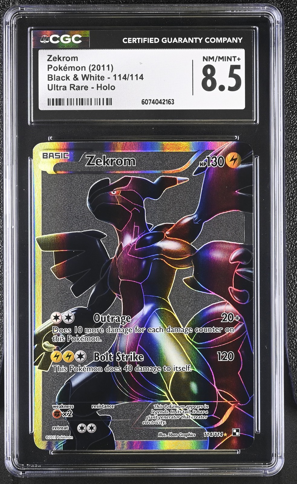 CGC 8.5 Zekrom 2011 Black & White 114/114 Ultra Rare Holo Pokemon Card