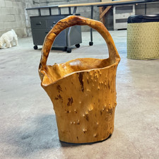 Handcrafted Carved Burl Wood Basket Container