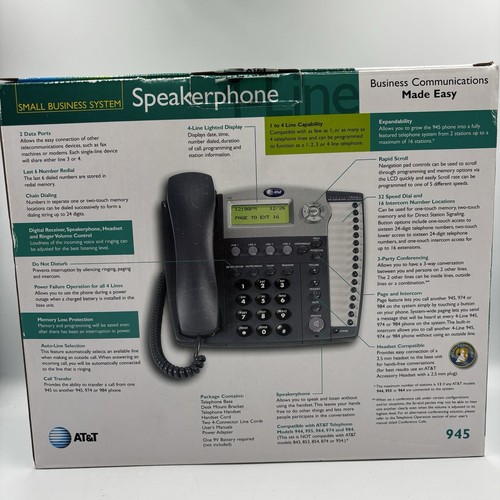 AT&T 945 4-Line Speakerphone with Intercom Business Telephone NOB - Picture 4 of 5