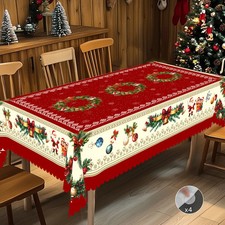 1 Piece of Christmas-Themed Red Printed Tablecloth, Featuring Santa Claus, Chris