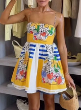 Zara Vibrant Fruit Print Poplin Mini Dress Size M Bloggers Holiday 3455/050