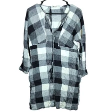 Zara Womens Dress Black White Check V Neck Mini Tassels Long Sleeve Small 