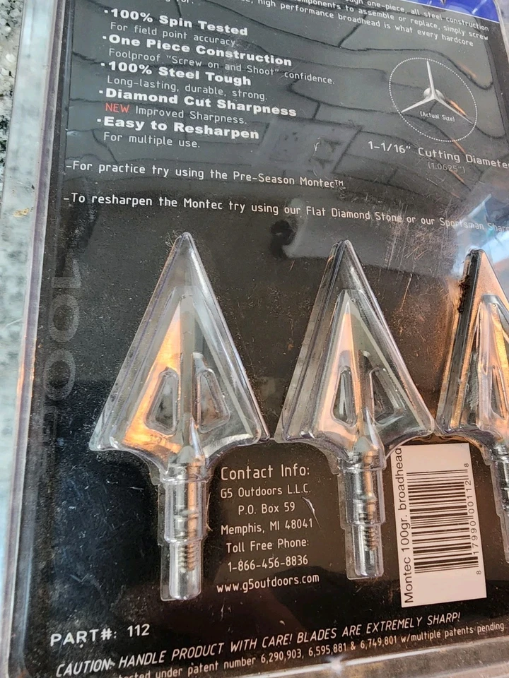 G5 Montec Fixed Blade Broadhead 100 Grain Stainless Steel 3 Pack Model# 112 - Image 3 of 4
