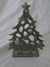 7" Metal Christmas Tree Shape Stocking Hanger Modern Mid Century Gray Metal