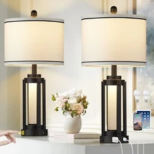 Modern Table Lamps for Living Room, Industrial Beside Lamps with USB A+C Char...