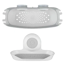 SlipX Solutions Shampoo Basket and Suction Soap Saver Bundle