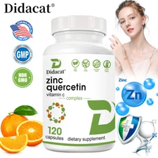 Zinc + Quercetin 500mg with Vitamin C Capsules, 4 in 1 Zinc, Immune Support