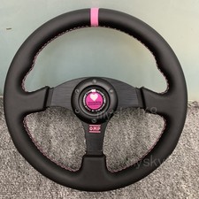 Pink Omp Lychee Genuine Leather Stitching Flat Sport Steering Wheel 13325mm Pink Omp Lychee Genuine Leather Stitching Flat Sport Steering Wheel 13325mm