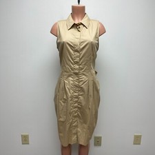 Talbots Womens Beige Sleeveless Hidden Button Pleated Bow Knot Shirt Dress 8