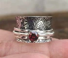 Garnet 925 Sterling Silver Wide Band& Spinner Ring Handmade Ring  All Size-q-07